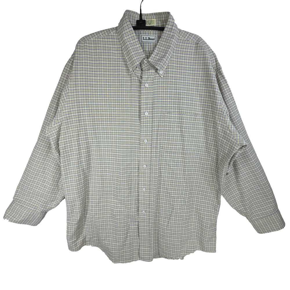 Vtg LL Bean Mens Shirt 17 33 Beige Plaid Gorpcore Long Sleeve Gorpcore Collared